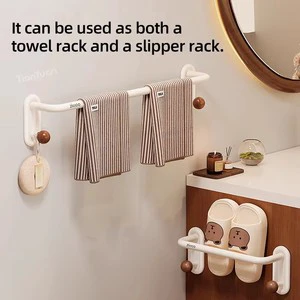 High-End Bathroom Towel Rack Punch Free Wall Mounted Storage Organizer With Towel Bar Hooks Single Double Rod For Home Washroom