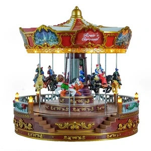 Bulk Buy Animated Led Musical Red Noel Christmas Carousel Music Box For Christmas Holiday Decoration Supplies