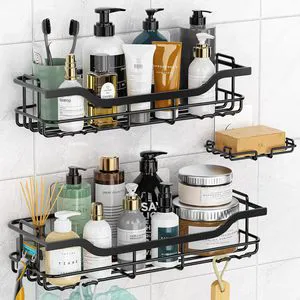 BX Stainless Steel Hanging Adhesive Shower Rack Corner Bathroom Accessories Wall-mounted Bathroom Shelf Rack
