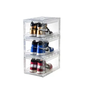 HUASU Shoe Box Magnetic Front Door Sneaker Folding Design Rack Gift Box Mini Shoe Storage With Custom Printed Folder Shoes Boxes