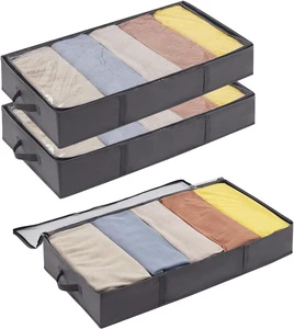 Under Bed Storage Bag Organizer with Clear Window Large Capacity Foldable Underbed Storage Container for Clothes Blankets