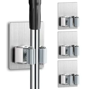 Organizer Self Adhesive Stainless Steel Mop And Broom Holder Wall Mount Storage Rack