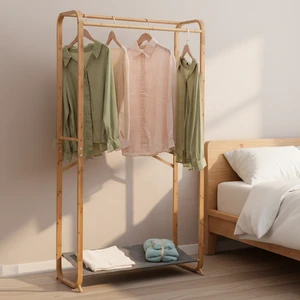 Entryway Space Saving Clothes Clothing Hanging Storage Garment Shelf Stand Cloth Bamboo Coat Rack