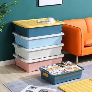 Under-Bed Wheeled Clothing Storage Box Plastic Flat Drawer-Type Household Storage with Clothes Storage Convenient Space-Saving