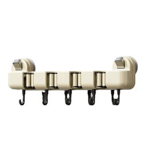 Reusable Suction Mop Holder No Drill Removable Wall Hook Storage Rack With Multi Hooks for Rental Apartment Cleaning Tools Hooks