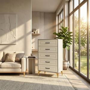 Light Luxury 5 Drawer Tall Storage Chest of Drawers Metal Leg Dresser Cabinet for Apartment Homestay Hotel Bedroom Storage Use