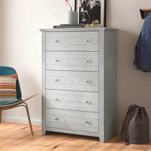 5 Drawers Dresser Bedroom Chest of Drawer with Metal Knobs Grey Storage Cabinet for Living Room Kitchen Entryway