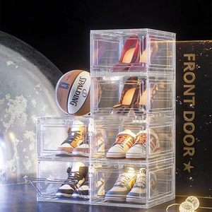 Custom Rectangle Stackable Foldable Expandable Shoe Storage Boxes & Bins Transparent Dustproof Plastic
