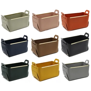 Ready Wholesale Faux Leather Storage Tray PU Leather Gifts Storage Basket Folding Cube Organizer Bin As Gift