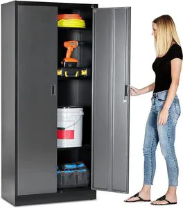 Heavy Duty Metal Garage Storage Cabinet - 71-inch Tall Large Steel Utility Locker with Adjustable Shelves & Locking Doors - Gara