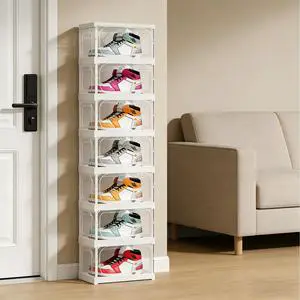 Transparent Foldable Stackable Sneaker Magnetic Flip Design Dustproof PP Shoe Storage Box Shoe Organizer Box Free-Installation