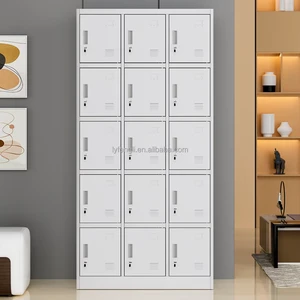 Light Grey 15-Door Metal Locker Storage Cabinet with Key Lock for Gym or Workers' Changing Room