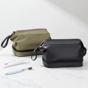 Double Layer Portable Makeup Bag Cosmetic Custom PU Large Zipper Compact Travel Cosmetic Bag Organizer
