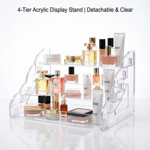 Eco-friendly 4-Tier Clear Acrylic Storage Rack Perfume Organizer Transparent Display Stand for Cosmetic