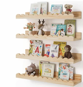 2026 Hot Sale Wooden 4-Tier Wall Mounted Storage Rack Kids Book Storage for Nursery and Living Room Use