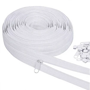 MiniRed 10Yards White Nylon Coil Zipper #3 Bulk DIY Sewing Craft Bags Replacement 20PCS Non-Lock Slider Home Textile CN