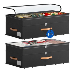 90L Large Adjustable Underbed Storage Containers with Clear Lids Under Bed Storage with Wheels for Clothes Shoes Blankets
