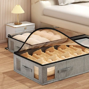 Under Bed Storage Box Gray 50L-60L Capacity With Lid Drawer Type Clothing Organizer Rectangle Solid Color