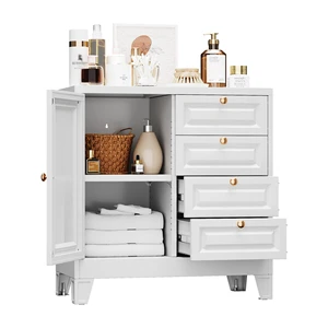 White Cabinet with Lockable Storage Durable Metal Construction for Pantry Organization and Food Storage Solutions