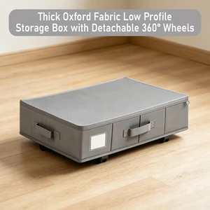 Waterproof Underbed Clothes Storage Bag Detachable Wheels Oxford Fabric Foldable Clothes Storage Box with Zipper Lid for Bedroom
