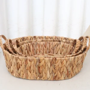 Hot Selling Natural Water Hyacinth Woven Storage Basket Three Piece Set for Storing Miscellaneous Items Snacks Bread Basket