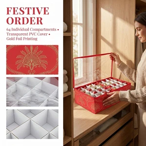 Transparent Non-Woven Fabric Rectangular Storage Bag Containers 64 Compartment Christmas Bauble Ornament Christmas Storage Box