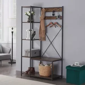 Modern Wood Metal Frame Hall Tree Shoe Storage Clothes Hat Coat Rack for Furniture