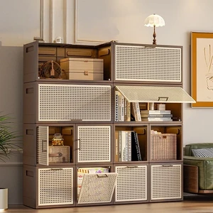 Modular Stackable Storage Cabinet Folding PP Storage Box System Living Room Closet Organizer Multi Layer Combined Storage Unit