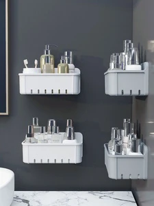 Bathroom Wall-Mounted Large Capacity Non-Perforated Durable & Multifunctional PS Material Storage Rack with Holder