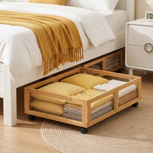 ODM/OEM Natural Wood Bamboo Foldable Under Bed Storage Rack Rolling Underbed Shoe Rack With Silent Lockable Wheels For Apartment