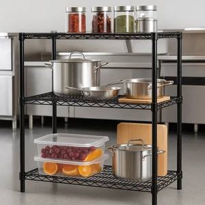 Heavy-Duty Iron Adjustable Three-Layer Powder-Coated Standing Storage Shelving for Garage Tools Food Flower Pot-Durable Space