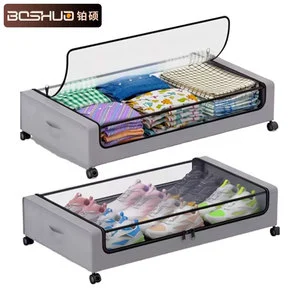 Large Capacity Under Bed Storage with Wheels Clear Foldable Rolling Storage Containers for Clothes Shoes Bedroom Organization