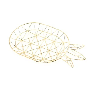New Decor Fruit Basket Home Decor Pineapple Golden Wire Basket Iron Wire Fruit Basket