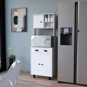 White 1-Drawer Kitchen Cabinet Pantry Storage Solution Modern MDF Melamine Panel Design
