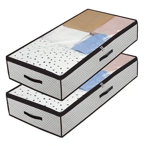 DS1082 Large Under Bed Storage Boxes Underbed Clothes Storage Bags Zippered Organizer Woven Fabric Foldable Under Bed Bags