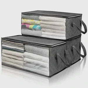 Wardrobe Organizer Bag - Suitable for Organizing Bedding and Clothing, Foldable Cloth Organizer Bag with Window, Lid and Zipper.