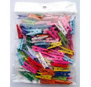50 Pcs/Set Colorful Wooden Clothes Pegs with Stainless Steel Decorative Clothespins for Clothes Drying Kitchen Wardrobe Bag Use