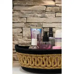 Premium Natural Black Single Organizer Jute Woven Basket 5047 Model 25x18 Sizes Multi-Color Options