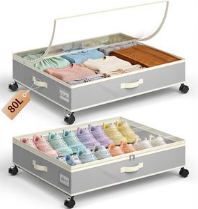 Bulk Supply 80L Metal Rolling Under Bed Storage with Wheels for Clothes Shoes Blankets Underbed Storage Drawers Case