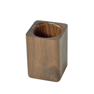 Walnut Wood Geometric Pen Holder Stylish Desk Organizer For Office Supplies And Makeup Brushes