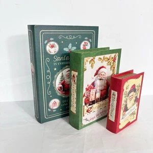 Durable Santa Claus Decor Canvas Book Storage Box with Lid for Christmas Holiday Supplies