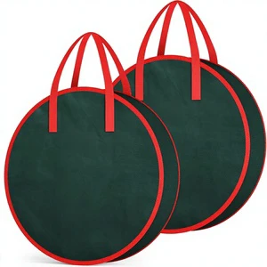 Criusia Wreath Storage Containers 2-Pack Sturdy Handle Two-way Zipper Durable Green 30x8 Holiday Decoration Model C92.UBN02MGR