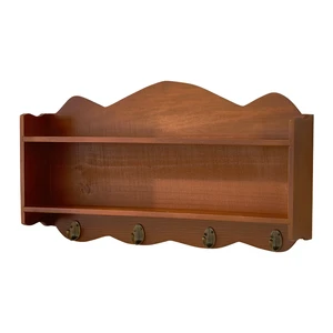 Wood Wall Mounted Storage Rack With Wave Shaped Design And Four Hooks For Coat And Cap Rustic Style Multifunctional wood storage