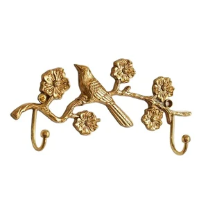 Hot Selling Elegant Golden Floral Bird Wall Hook Decorative Coat Hanger Organizer Home Stylish Durable Practical Unique
