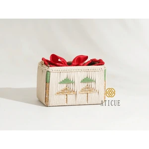 10x6x6 Inch Woven Storage Organizer Recycled Plastic and Cotton Basket with Tree Design