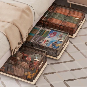 Haogle Foldable Rolling Under Bed Storage Bins With Wheels Sliding Underbed PP Clothes Containers With Lid Open From Both Sides