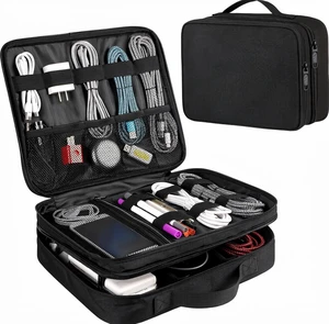 PH PH01 Large Nylon Water-Resistant Multi-functional Cable Organizer Bag for Electronic Accessories & Chargers Black