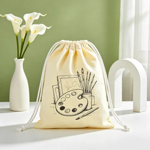 Foldable Light Solid Color Canvas Drawstring Cosmetic Bags, Household Makeup Accessory Storage Sacks