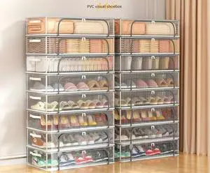 PVC Dustproof Steel Frame Foldable Under-Bed Visible Transparent Shoe Storage Box for Home Use