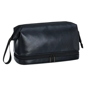 Double Zipper Waterproof Toiletry Organizer Multi-color Pu Leather Bathroom Bag With Custom Logo Carry Handle